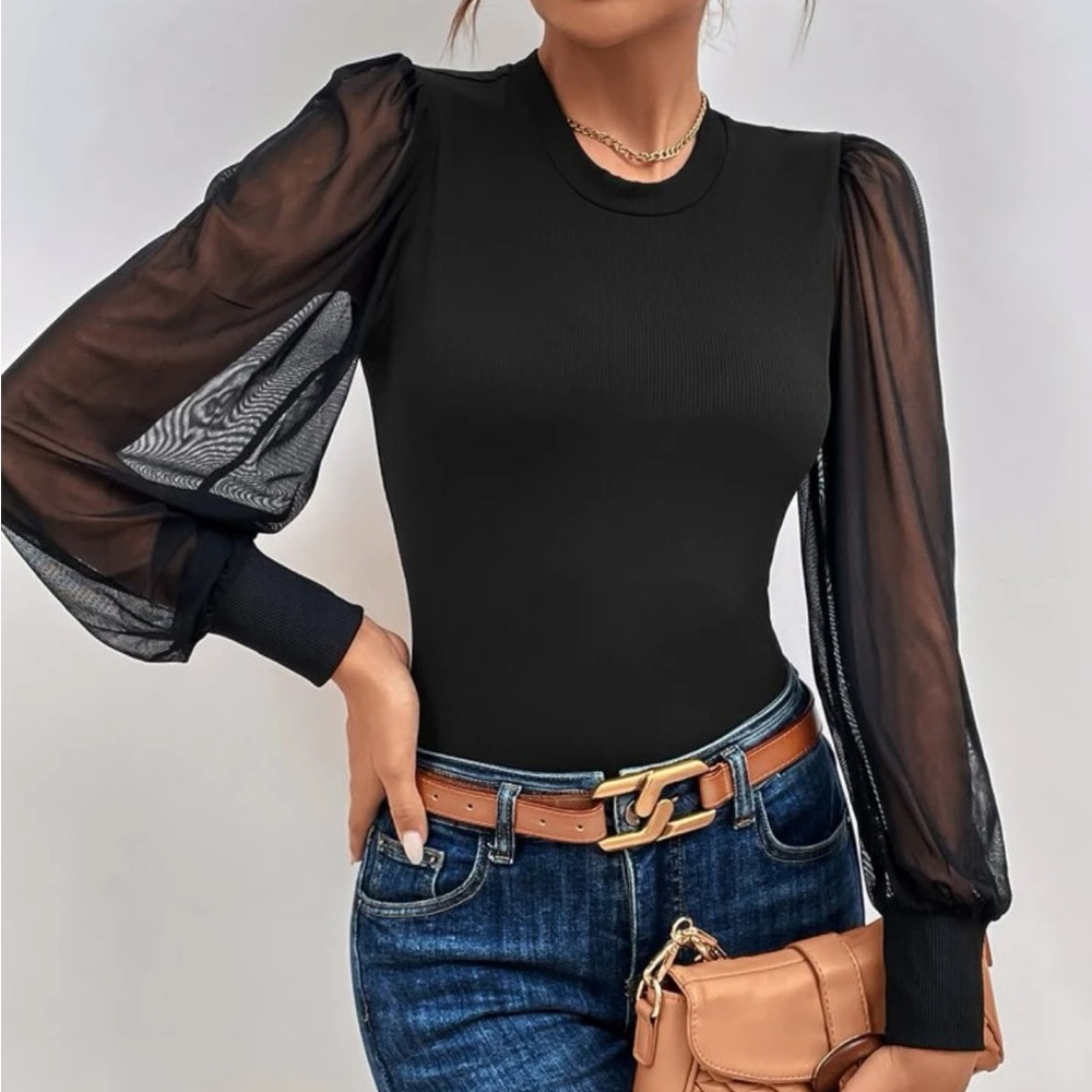 Boho black mesh sleeve blouse